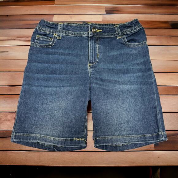 Wonder Nation Girls Shorts Sz 10 Denim Longer Length Dark Blue Jean Adjustable - Picture 1 of 7